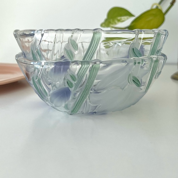 Vintage set of two glass flower print bowls salad bowls dessert bowls - Picture 10 of 12